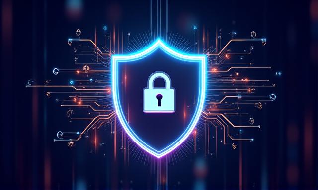 Illustration d'un bouclier de sécurité numérique protégeant un réseau d'entreprise